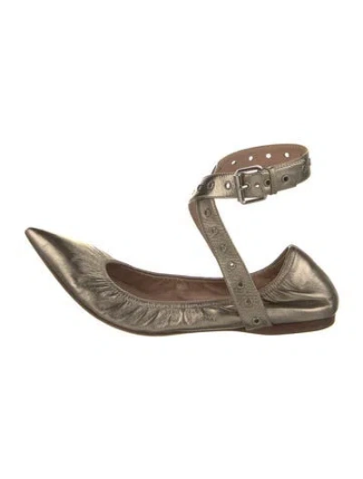 Pre-owned Valentino Garavani Leather Eyelet Trim Ballet Flats In Gold