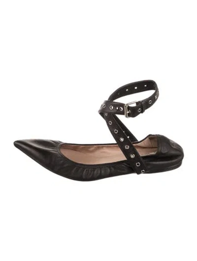 Pre-owned Valentino Garavani Leather Eyelet Trim Flats In Black