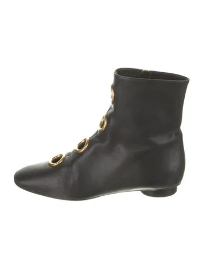 Pre-owned Valentino Garavani Leather Eyelet Trim Lace-up Boots In Black
