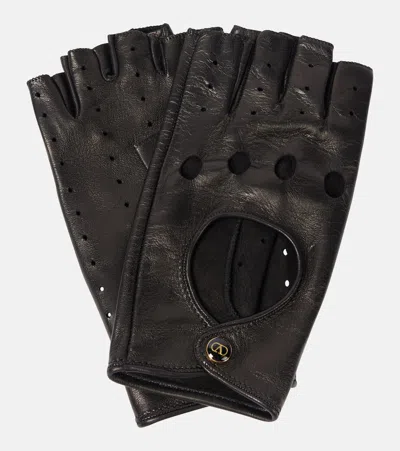Valentino Garavani Leather Fingerless Gloves Perforated Detailing In Blackblood