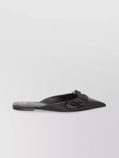 Valentino Garavani Leather Flat Mules Featuring Butterfly Appliqué