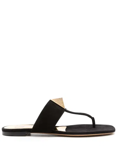 Valentino Garavani Leather Flip-flop Sandals In Black