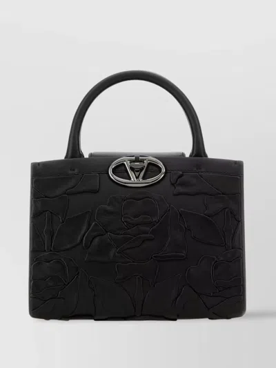 Valentino Garavani Leather Floral Embossed Top Handle Bag