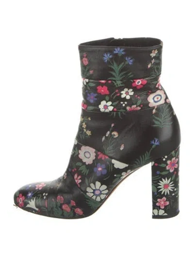 Pre-owned Valentino Garavani Leather Floral Print Boots In Black
