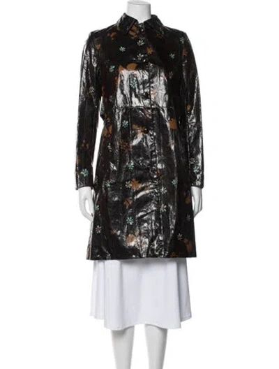 Pre-owned Valentino Leather Floral Print Coat In Brown