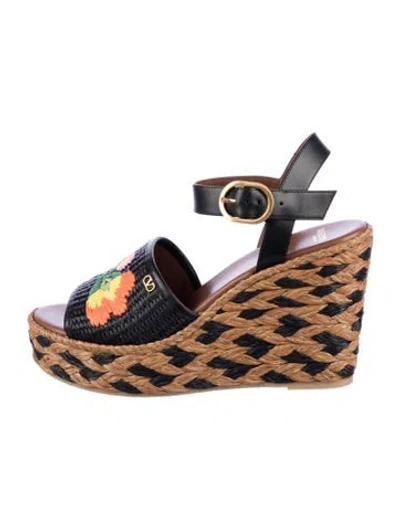 Pre-owned Valentino Garavani Leather Floral Print Espadrilles In Multi