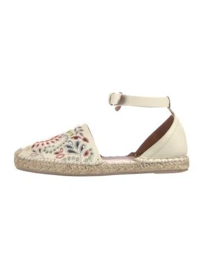 Pre-owned Valentino Garavani Leather Floral Print Espadrilles In Neutrals