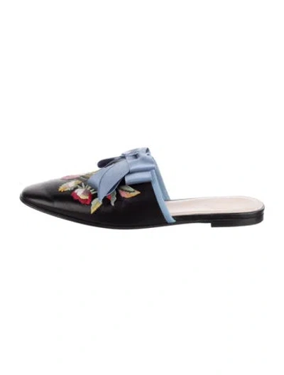 Pre-owned Valentino Garavani Leather Floral Print Mules In Blue