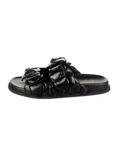 Pre-owned Valentino Garavani Leather Floral Print Slides In Black