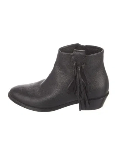 Pre-owned Valentino Garavani Leather Fringe Trim Accent Boots In Black
