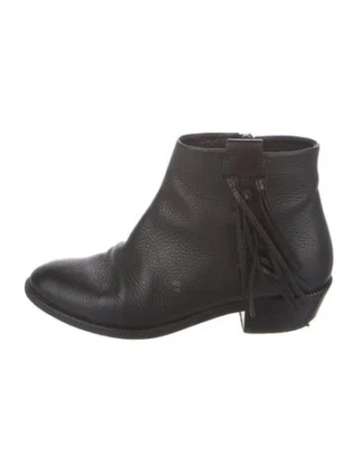 Pre-owned Valentino Garavani Leather Fringe Trim Accent Boots In Black