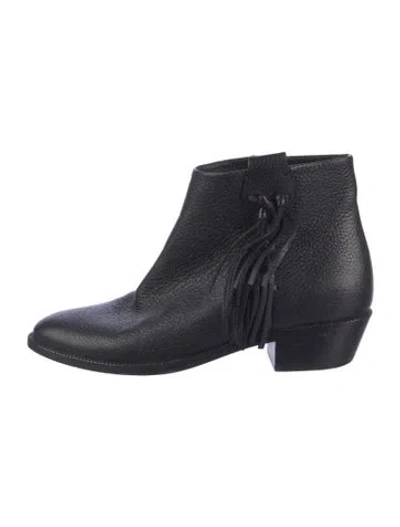 Pre-owned Valentino Garavani Leather Fringe Trim Accent Boots In Black