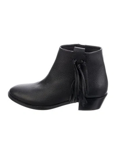 Pre-owned Valentino Garavani Leather Fringe Trim Accent Boots In Black