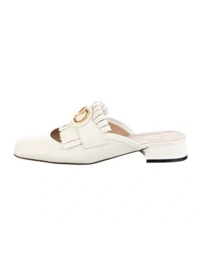 Pre-owned Valentino Garavani Leather Fringe Trim Accent Mules In Neutrals