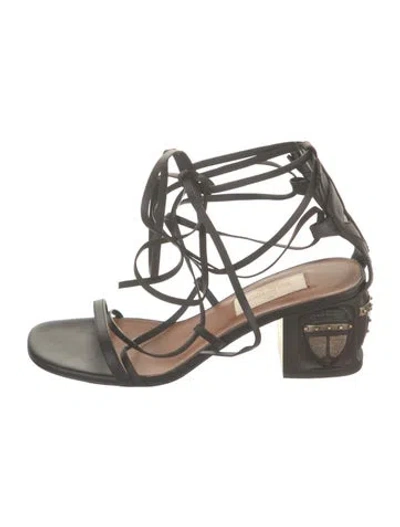 Pre-owned Valentino Garavani Leather Gladiator Sandals In Black