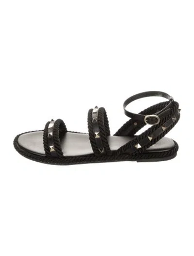 Pre-owned Valentino Garavani Leather Gladiator Sandals In Black