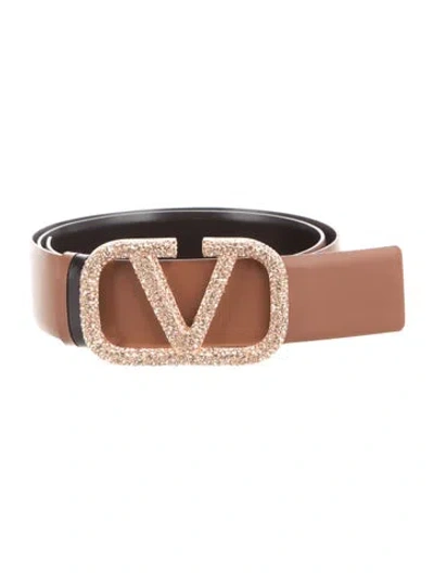 Pre-owned Valentino Garavani Leather Glitter Accents Belt In Brown