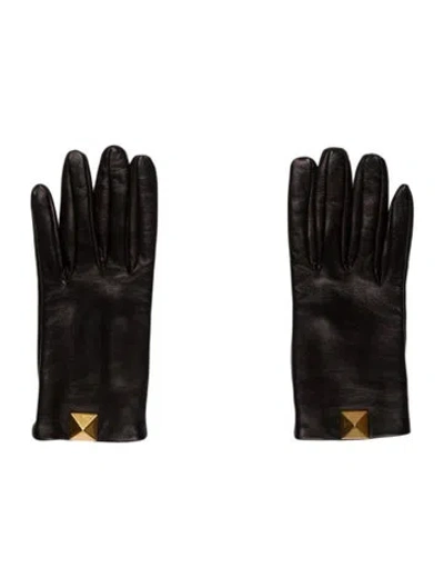 Pre-owned Valentino Garavani Leather Gloves In Black