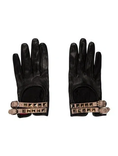 Pre-owned Valentino Garavani Leather Gloves In Black