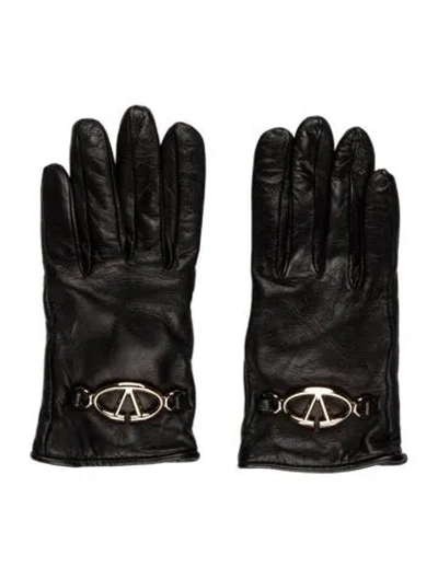 Pre-owned Valentino Garavani Leather Gloves In Black