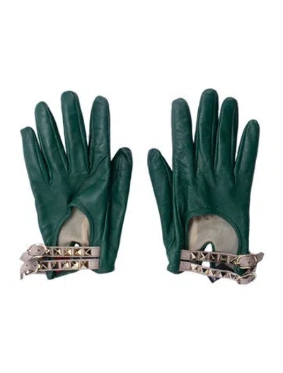 Pre-owned Valentino Garavani Leather Gloves In Green