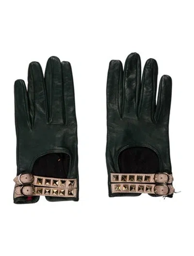 Pre-owned Valentino Garavani Leather Gloves In Green