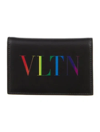 Pre-owned Valentino Garavani Leather Graphic Print Bifold Wallet W/ Tags In Black