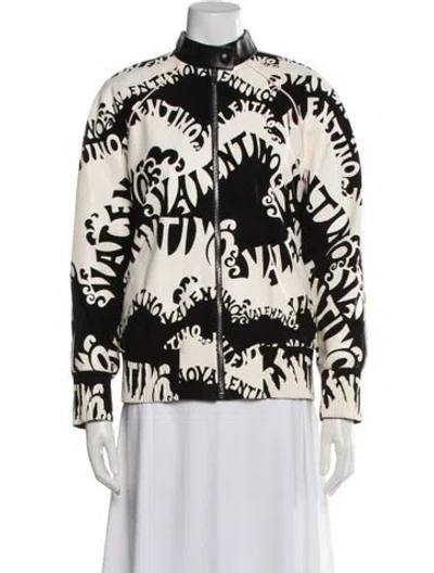 Pre-owned Valentino Leather Graphic Print Bomber Jacket In Black/neutrals