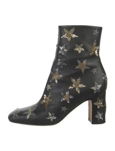Pre-owned Valentino Garavani Leather Graphic Print Boots In Black