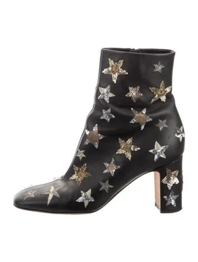 Pre-owned Valentino Garavani Leather Graphic Print Boots In Black