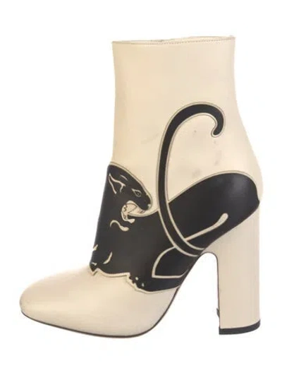 Pre-owned Valentino Garavani Leather Graphic Print Boots In Neutrals