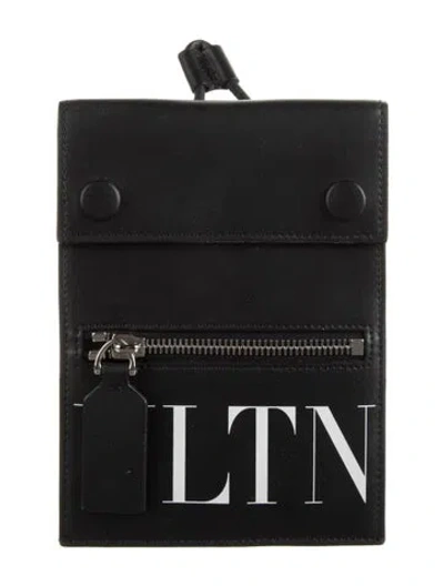 Pre-owned Valentino Garavani Leather Graphic Print Card Holder In Black