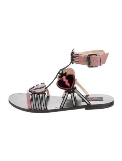Pre-owned Valentino Garavani Leather Graphic Print Gladiator Sandals In Black