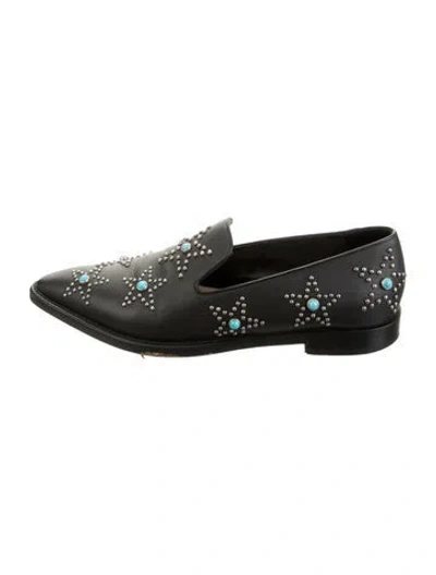 Pre-owned Valentino Garavani Leather Graphic Print Loafers In Black