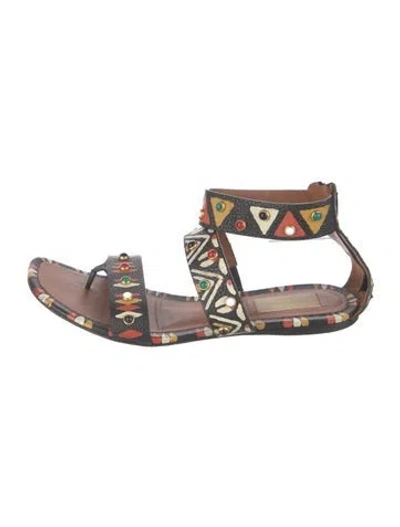 Pre-owned Valentino Garavani Leather Graphic Print Sandals In Black