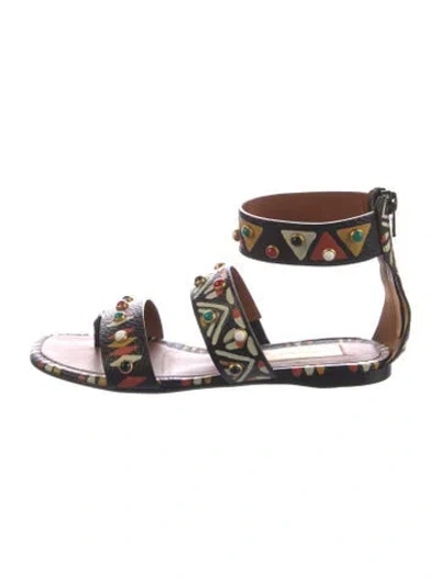Pre-owned Valentino Garavani Leather Graphic Print Sandals In Black