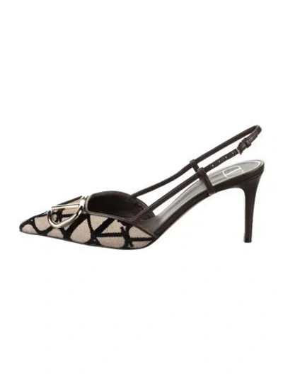 Pre-owned Valentino Garavani Leather Graphic Print Slingback Pumps In Neutrals