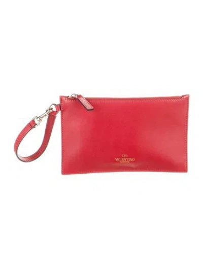 Pre-owned Valentino Garavani Leather Graphic Print Wallet In Red
