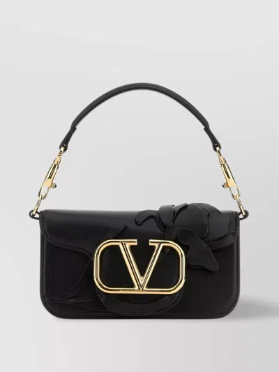 Valentino Garavani Leather Handbag Small Floral Patch In Nero