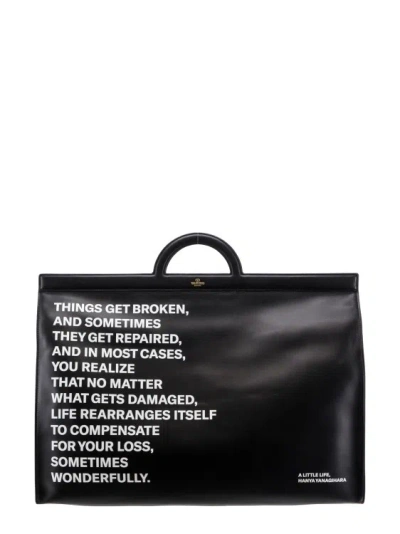 Valentino Garavani Leather Handbag With Frontal Hanya Yanagihara's Citation In Black