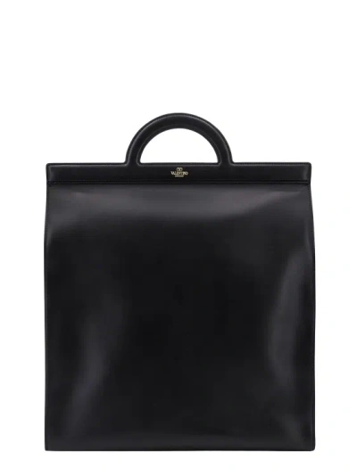 Valentino Garavani Leather Handbag With Frontal Logo Print In Black