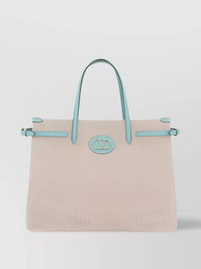 Valentino Garavani Leather Handle Cotton Tote Bag