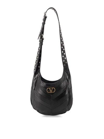 Valentino Garavani Leather Hobo Shoulder Bag In Black