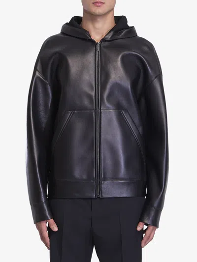 VALENTINO LEATHER HOODED JACKET