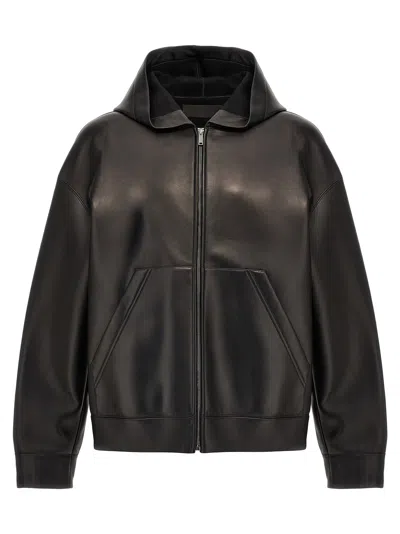 VALENTINO VALENTINO LEATHER HOODED JACKET CASUAL JACKETS, PARKA