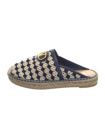 Pre-owned Valentino Garavani Leather Houndstooth Print Espadrilles In Blue