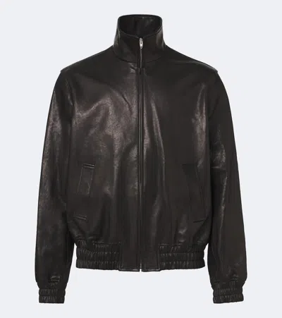 Valentino Garavani Brown Leather Jacket In Green