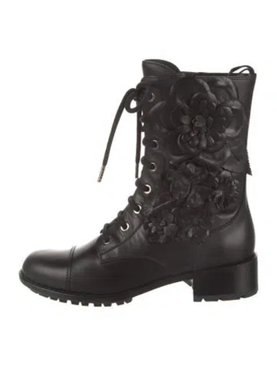 Pre-owned Valentino Garavani Leather Lace-up Boots W/ Tags In Black