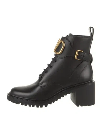 Pre-owned Valentino Garavani Leather Lace-up Boots W/ Tags In Black