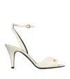 Valentino Ivory Goat Leather Stiletto Sandal With Striped Strap In White